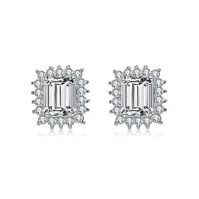 Sterling Silver Cubic Zirconia Halo Stud Earrings