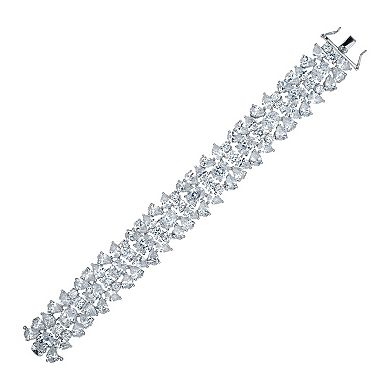 Cubic Zirconia Sterling Silver Wide Flower Bracelet