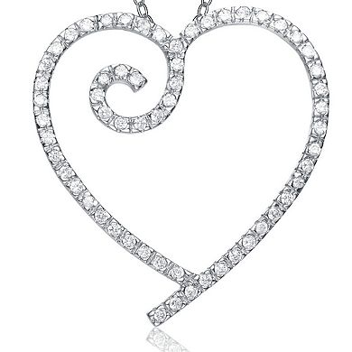 Sterling Silver Cubic Zirconia Heart With Swirl Pendant Necklace