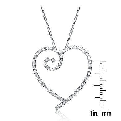 Sterling Silver Cubic Zirconia Heart With Swirl Pendant Necklace