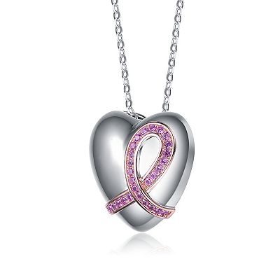 Sterling Silver Pink Cubic Zirconia Heart Necklace