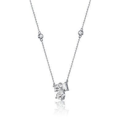 Sterling Silver Cubic Zirconia Cluster Station Necklace