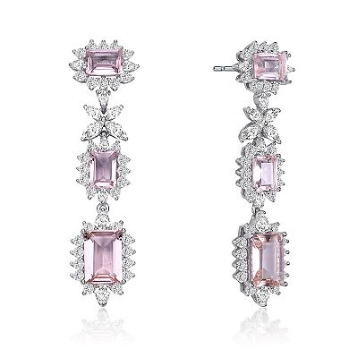 Sterling Silver Cubic Zirconia Halo Three-Tier Earrings