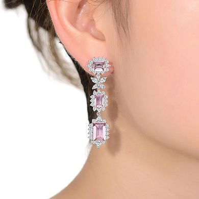 Sterling Silver Cubic Zirconia Halo Three-Tier Earrings