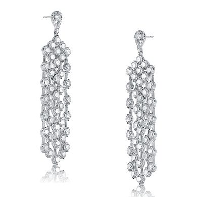 Sterling Silver Cubic Zirconia Long Chandelier Earrings