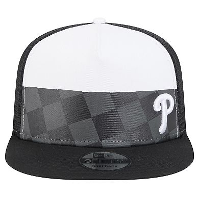 Men's New Era Black Philadelphia Phillies Checkmate Trucker 9FIFTY Snapback Hat