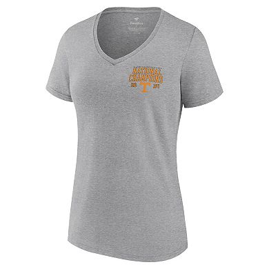 Women's Fanatics Heather Gray Tennessee Volunteers 2024 NCAA Men's Baseball College World Series Champions Schedule V-Neck T-Shirt