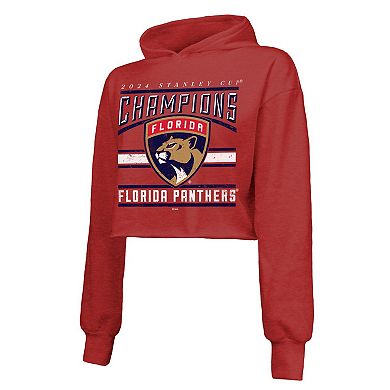 Women's Majestic Threads Matthew Tkachuk Red Florida Panthers 2024 Stanley Cup Champions Cropped Tri-Blend Name & Number Pullover Hoodie