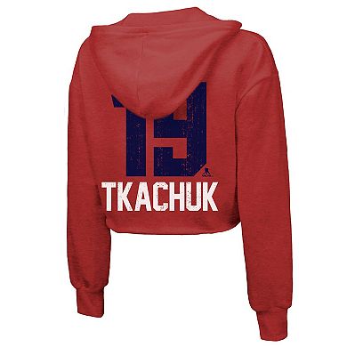 Women's Majestic Threads Matthew Tkachuk Red Florida Panthers 2024 Stanley Cup Champions Cropped Tri-Blend Name & Number Pullover Hoodie