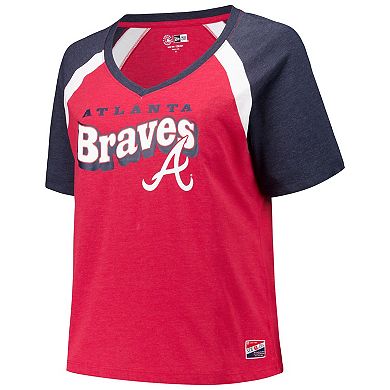 Women's New Era Red Atlanta Braves Plus Size Raglan V-Neck T-Shirt