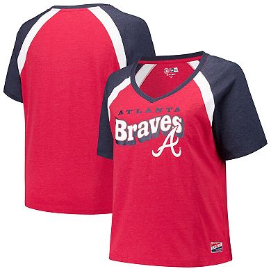 Women's New Era Red Atlanta Braves Plus Size Raglan V-Neck T-Shirt