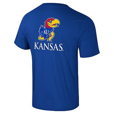 Men's Colosseum Royal Kansas Jayhawks Logo Lockup 2-Hit Active Blend T-Shirt