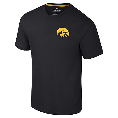 Men's Colosseum Black Iowa Hawkeyes Logo Lockup 2-Hit Active Blend T-Shirt