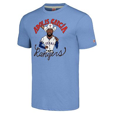 Men's Homage Adolis GarcÃ­a Light Blue Texas Rangers Caricature Player Tri-Blend T-Shirt