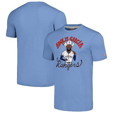 Men's Homage Adolis GarcÃ­a Light Blue Texas Rangers Caricature Player Tri-Blend T-Shirt