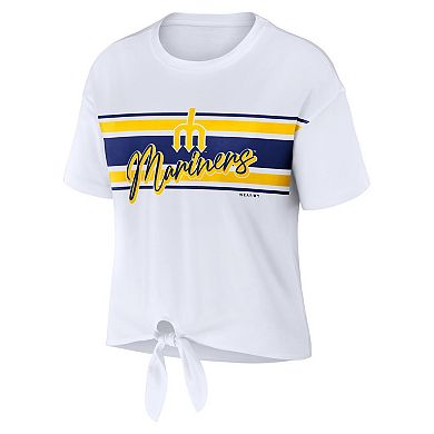 Women's WEAR by Erin Andrews White Seattle Mariners Tie-Front T-Shirt