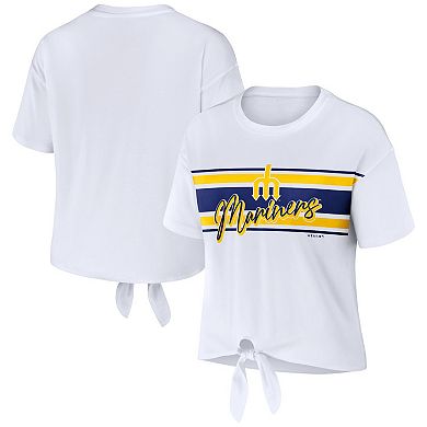 Women's WEAR by Erin Andrews White Seattle Mariners Tie-Front T-Shirt