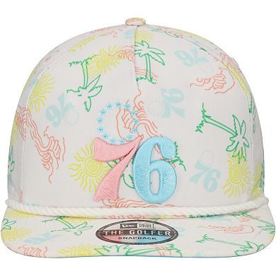 Men's New Era White Philadelphia 76ers Palm Trees and Waves Golfer Adjustable Hat