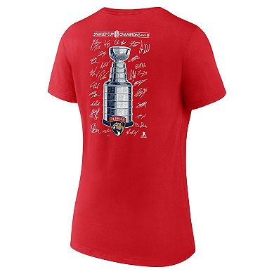 Women's Fanatics  Red Florida Panthers 2024 Stanley Cup Champions Signature Roster V-Neck T-Shirt