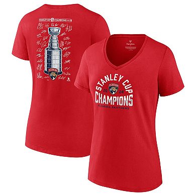 Women's Fanatics  Red Florida Panthers 2024 Stanley Cup Champions Signature Roster V-Neck T-Shirt