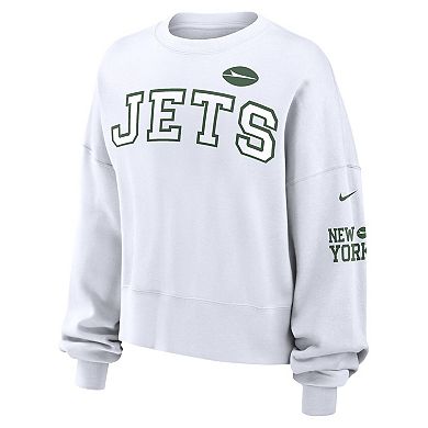 Women's Nike White New York Jets Oversized Long Sleeve Cropped Sweatshirt