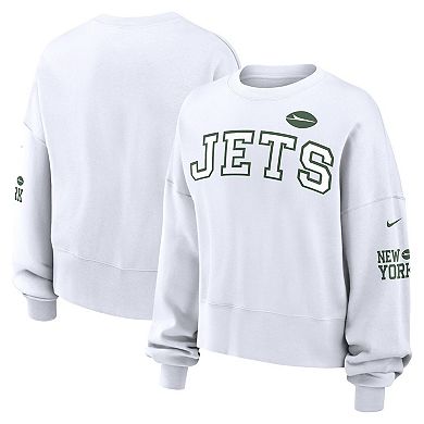 Women's Nike White New York Jets Oversized Long Sleeve Cropped Sweatshirt