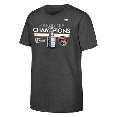 Youth Fanatics  Heather Charcoal Florida Panthers 2024 Stanley Cup Champions Locker Room T-Shirt