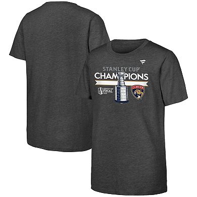 Youth Fanatics  Heather Charcoal Florida Panthers 2024 Stanley Cup Champions Locker Room T-Shirt