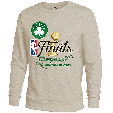 Men's Majestic Threads Cream Boston Celtics 2024 NBA Finals Champions Tri-Blend Pullover Sweatshirt