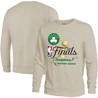 Men's Majestic Threads Cream Boston Celtics 2024 NBA Finals Champions Tri-Blend Pullover Sweatshirt