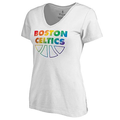 Women's Fanatics White Boston Celtics Team Pride Wordmark V-Neck T-Shirt