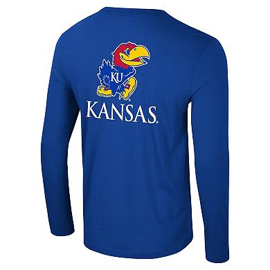 Men's Colosseum Royal Kansas Jayhawks Logo Lockup 3-Hit Active Blend Long Sleeve T-Shirt