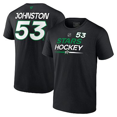 Men's Fanatics Wyatt Johnston Black Dallas Stars Authentic Pro Prime Name & Number T-Shirt