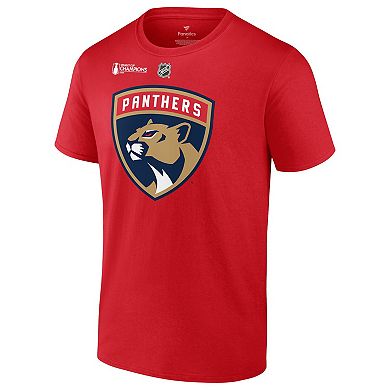 Men's Fanatics Carter Verhaeghe Red Florida Panthers 2024 Stanley Cup Champions Authentic Stack Name & Number T-Shirt