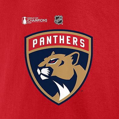 Men's Fanatics Carter Verhaeghe Red Florida Panthers 2024 Stanley Cup Champions Authentic Stack Name & Number T-Shirt