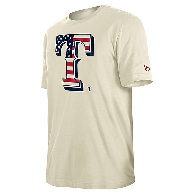 Men's New Era Cream Texas Rangers 4th of July Flag Fill T-Shirt