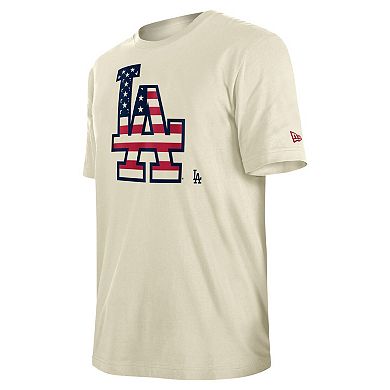 Men's New Era Cream Los Angeles Dodgers 4th of July Flag Fill T-Shirt