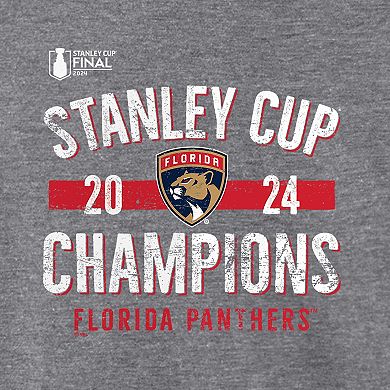 Men's Fanatics  Heather Gray Florida Panthers 2024 Stanley Cup Champions Throwback Tri-Blend Raglan Long Sleeve T-Shirt