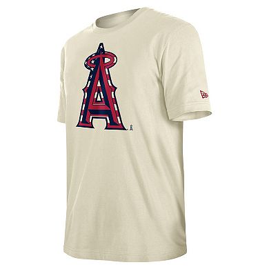 Men's New Era Cream Los Angeles Angels 4th of July Flag Fill T-Shirt