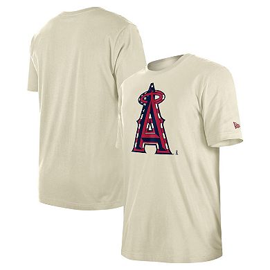 Men's New Era Cream Los Angeles Angels 4th of July Flag Fill T-Shirt