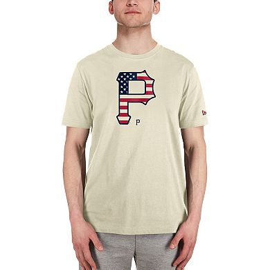 Men's New Era Cream Pittsburgh Pirates 4th of July Flag Fill T-Shirt