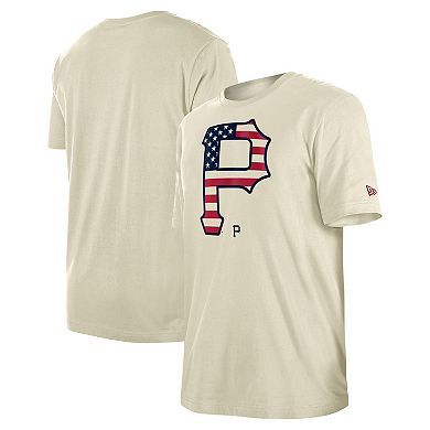 Men's New Era Cream Pittsburgh Pirates 4th of July Flag Fill T-Shirt