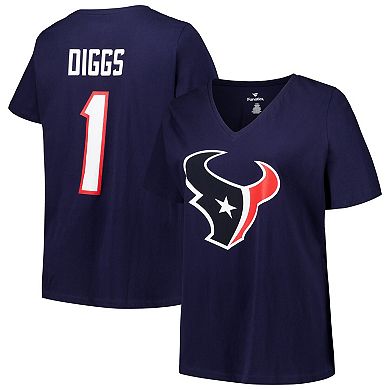 Women's Fanatics Stefon Diggs Navy Houston Texans Plus Size Player Name & Number V-Neck T-Shirt