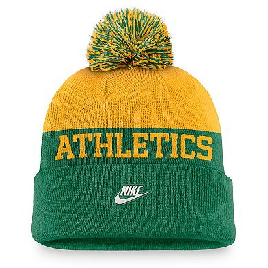 Men's Nike Green Oakland Athletics Rewind Peak Cuffed Knit Hat with Pom