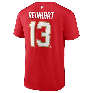 Men's Fanatics Sam Reinhart Red Florida Panthers 2024 Stanley Cup Champions Authentic Stack Name & Number T-Shirt