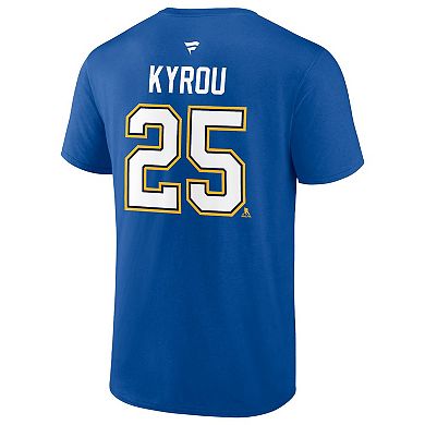 Men's Fanatics Jordan Kyrou Blue St. Louis Blues Authentic Stack Name & Number T-Shirt