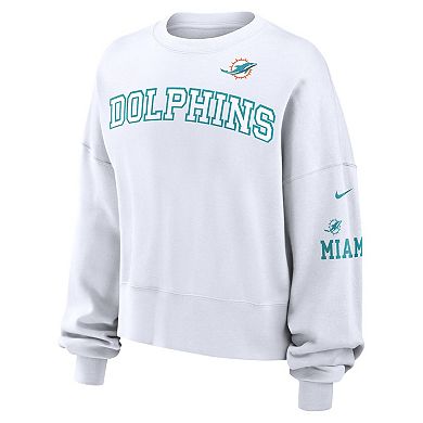 Women's Nike White Miami Dolphins Oversized Long Sleeve Cropped Sweatshirt