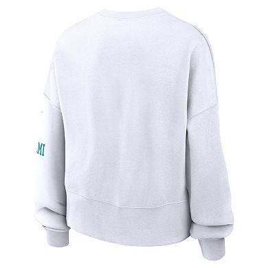 Women's Nike White Miami Dolphins Oversized Long Sleeve Cropped Sweatshirt