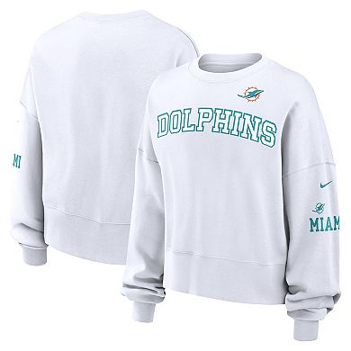 Women's Nike White Miami Dolphins Oversized Long Sleeve Cropped Sweatshirt