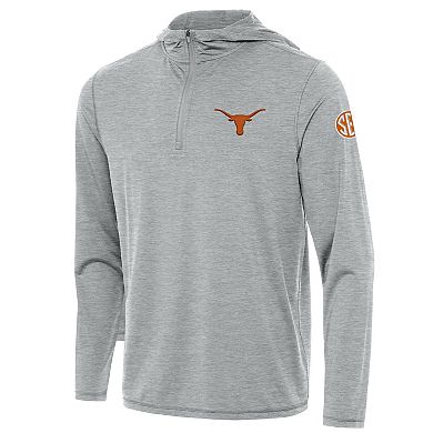 Men's Antigua Heather Gray Texas Longhorns SEC Tidy Quarter-Zip Pullover Hoodie